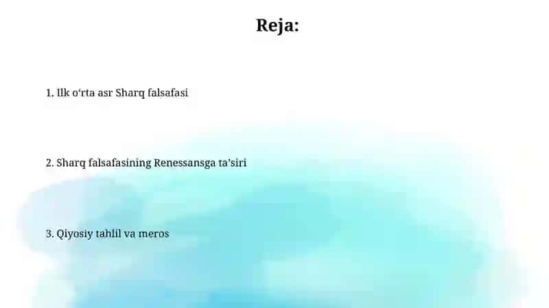 Ilk o'rta asr sharq falsafasi va uyg'onish davri 2