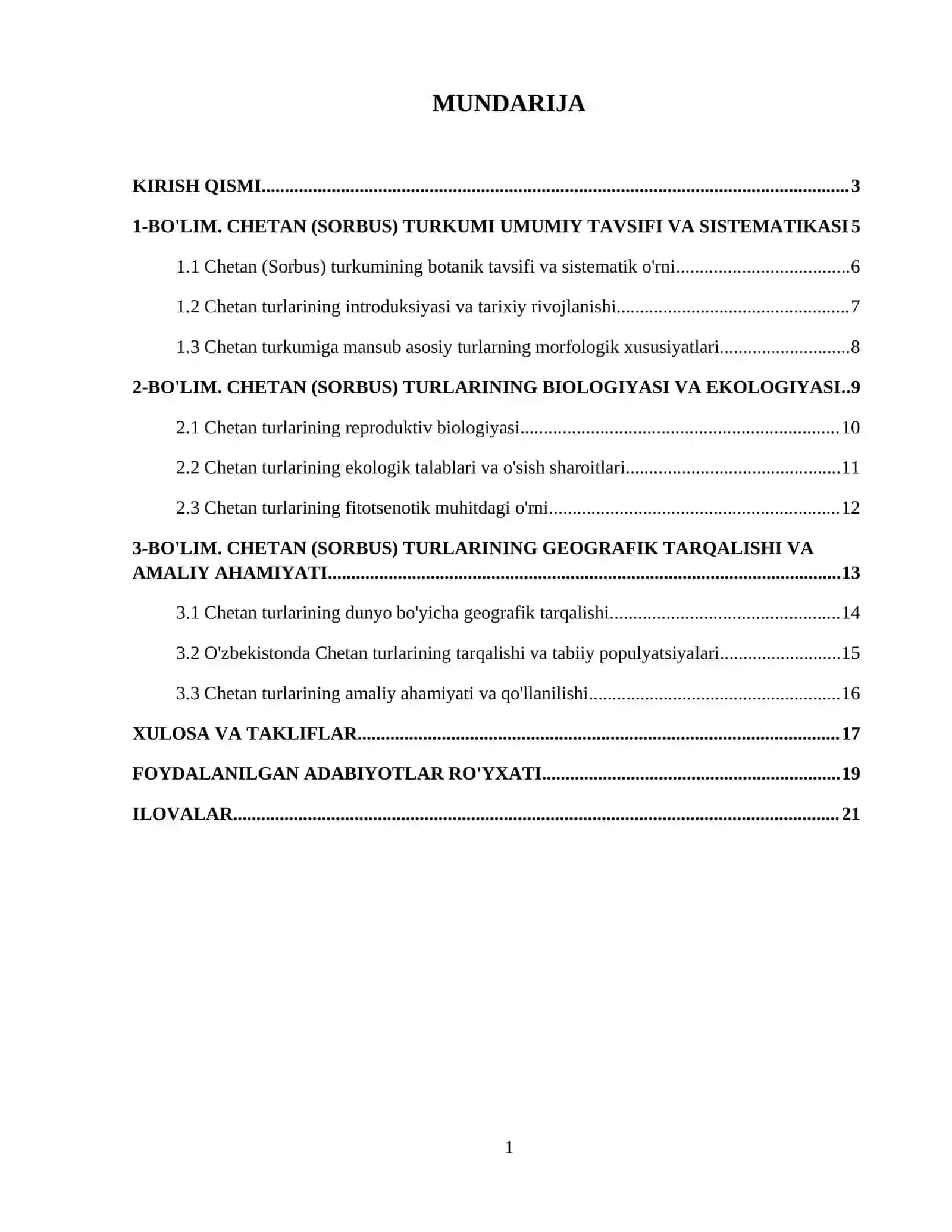 Chetan (Sorbus) turkumi turlarining biologiyasi, ekologiyasi va geografik tarqalishi. 2