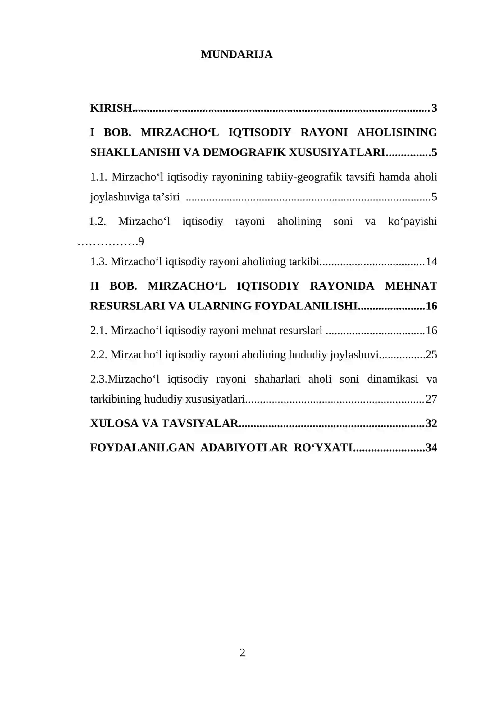 Mirzacho‘l iqtisodiy rayoni aholisi va mehnat resurslari 2