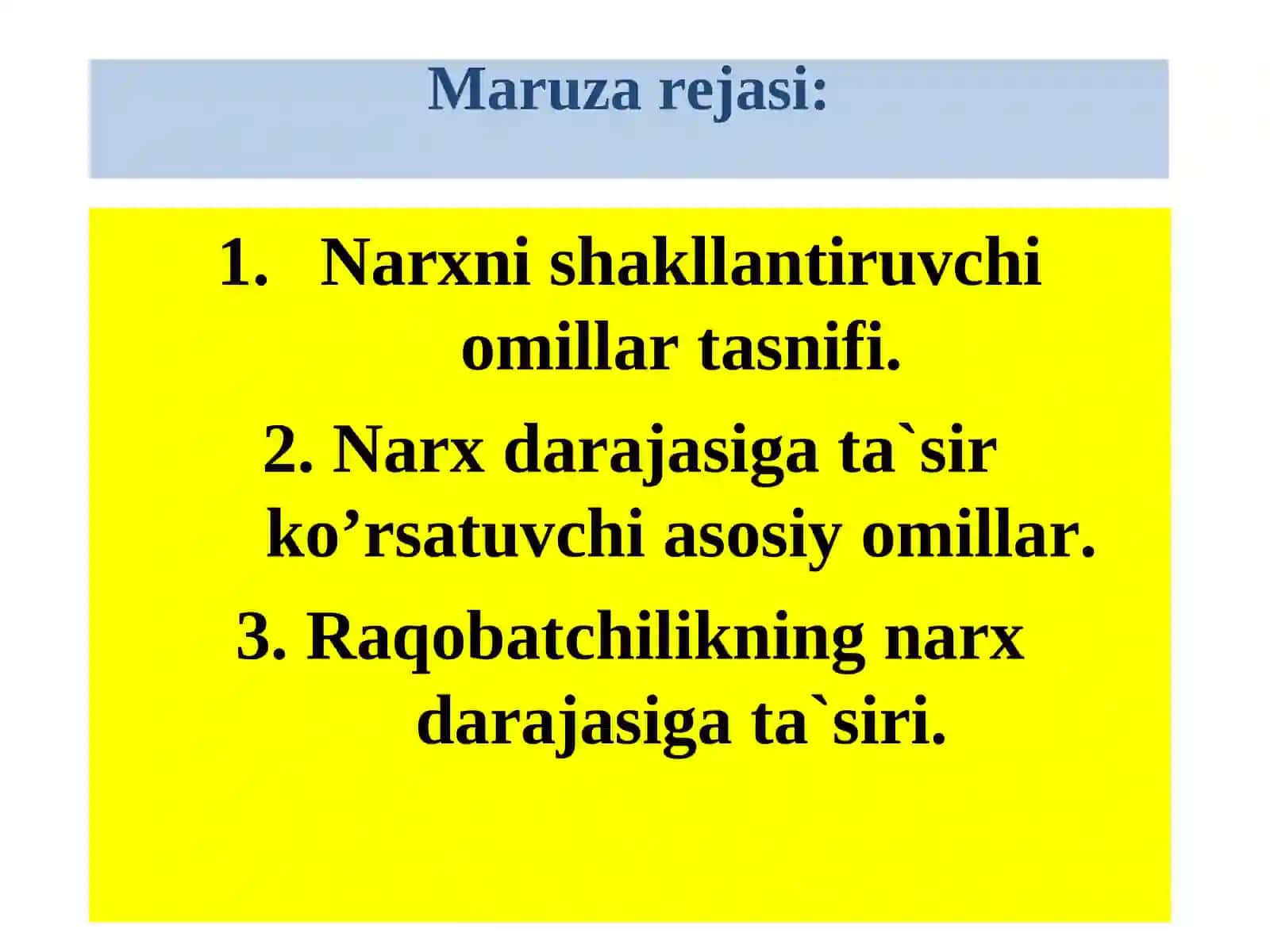Narxni shakllantiruvchi omillar tasnifi 2