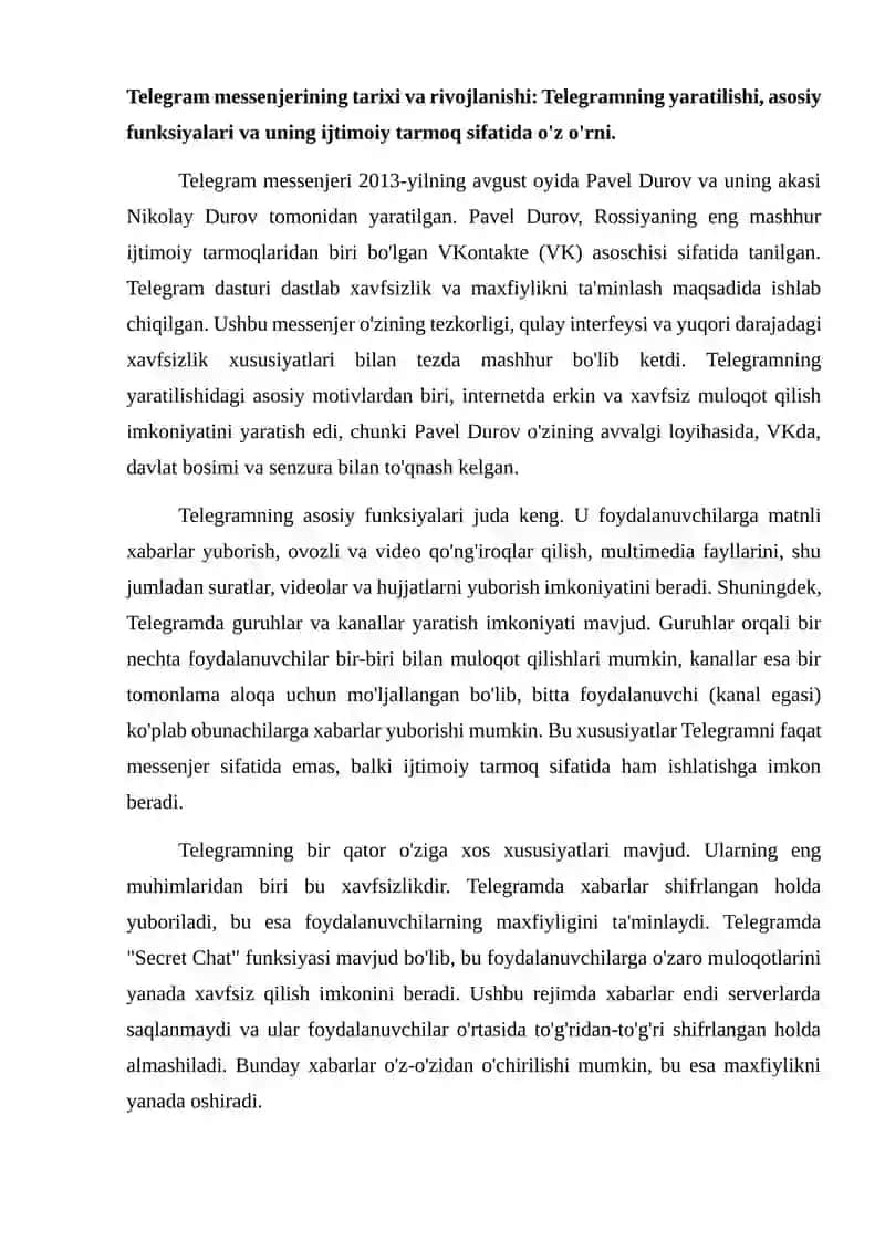 Telegram messenjer ijtimoiy tarmog'i va undan maqsadli foydalanish 2