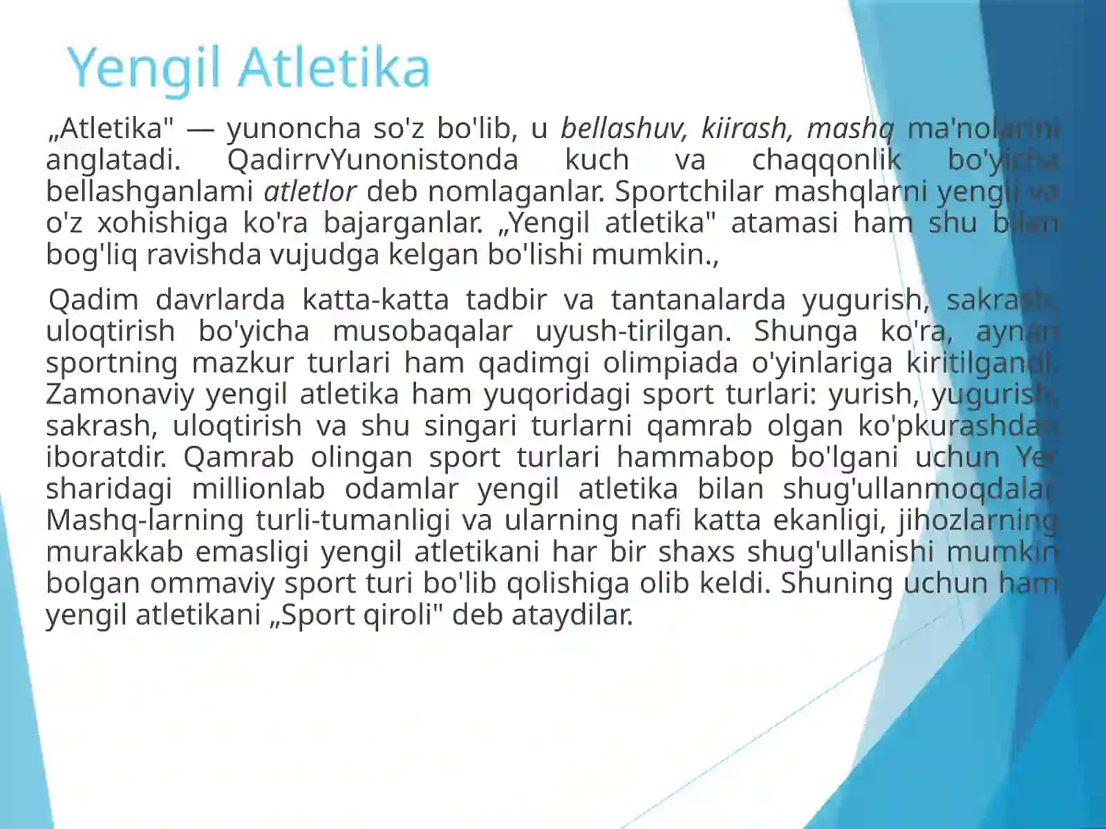Yengilatletika musobaqao`tkazish vahakamlik qilish 2