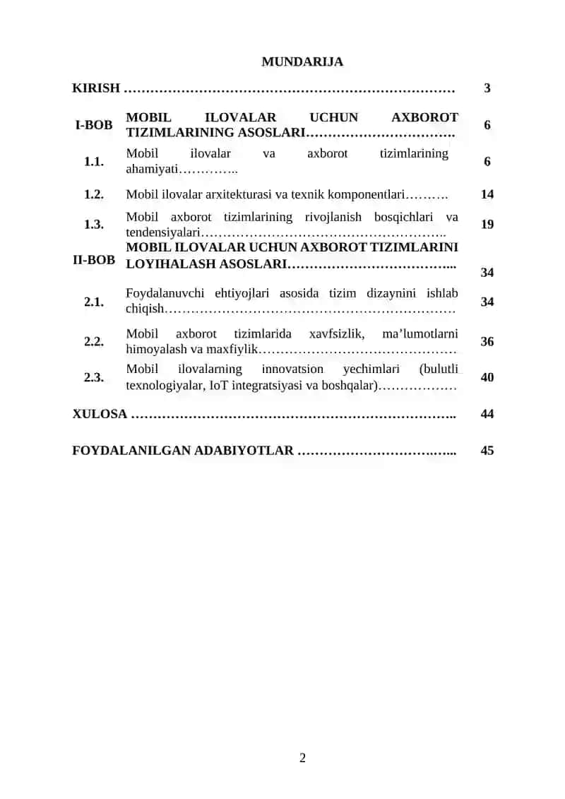 MOBIL ILOVALAR UCHUN AXBOROT TIZIMLARINI LOYIHALASH 2