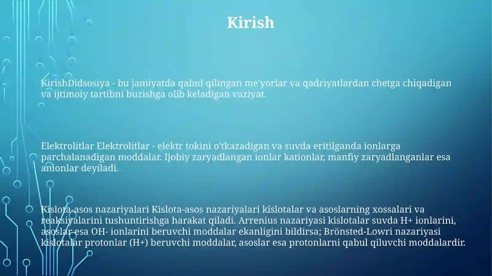 Didsotsiyalanish.Elektrolidlar.Kislata Asos Nazaryalari 2