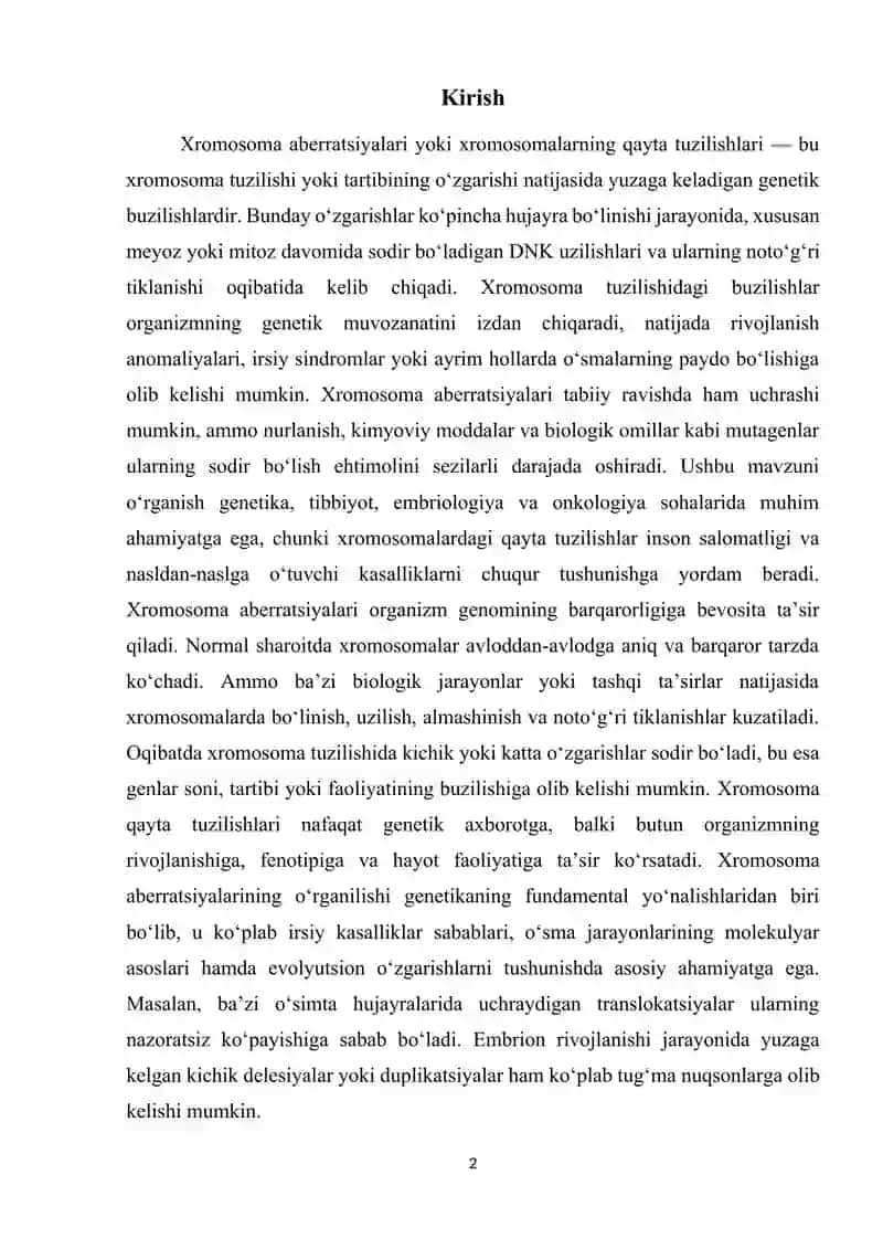 Xromosoma abberatsiyalari yoki qayta tuzilishlari 2