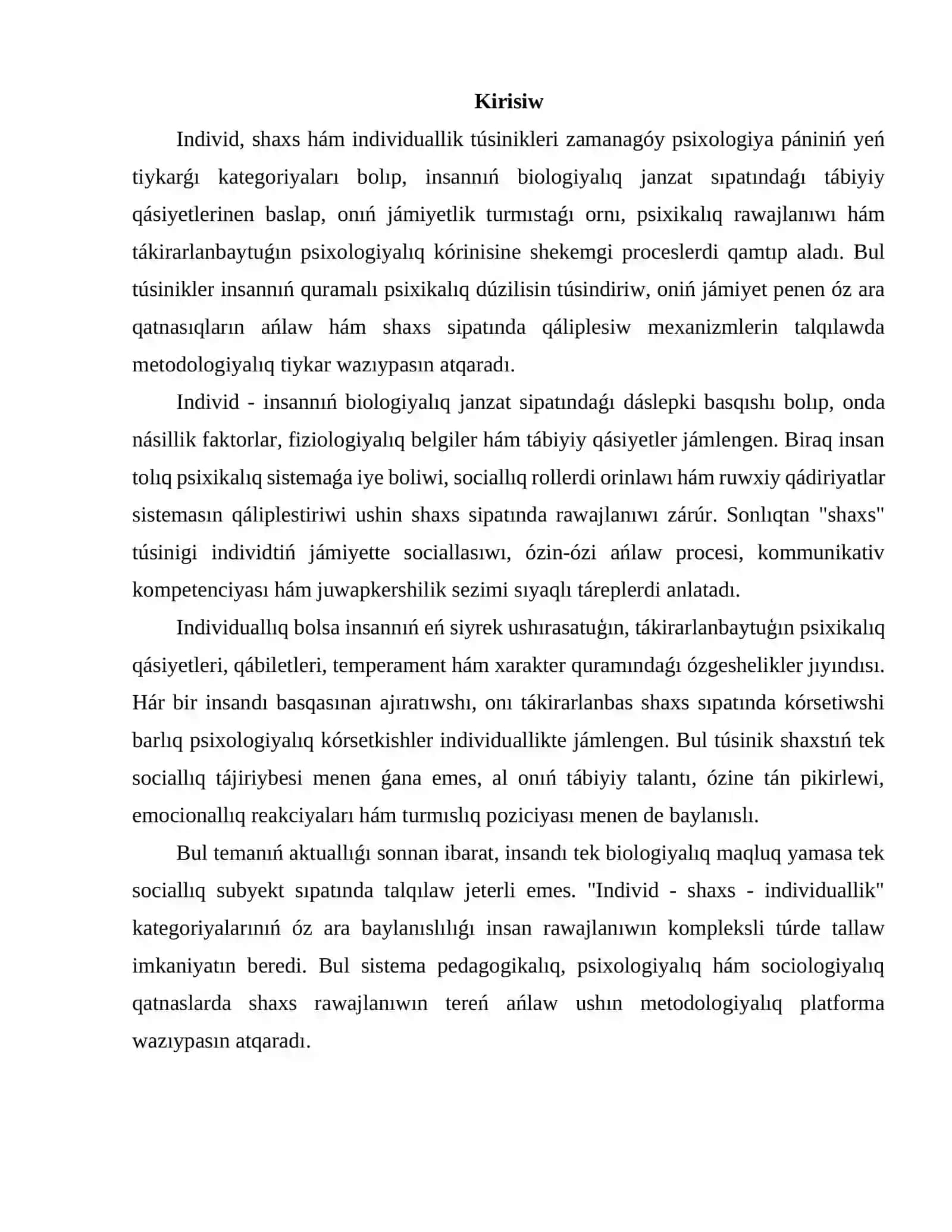 Individ - shaxs - individuallik túsinikleri 2