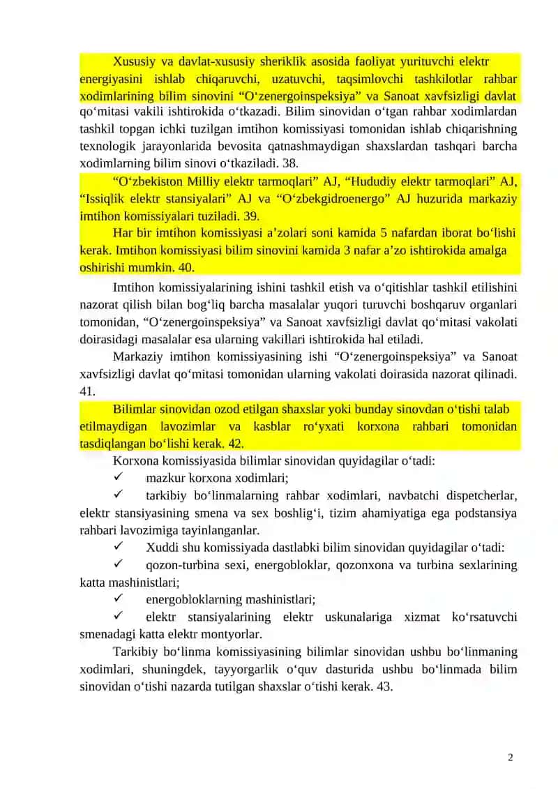 Xodimlarni bilim sinovidan oʻtkazish tartibi va ularga mustaqil ishlashga ruxsat berish 2