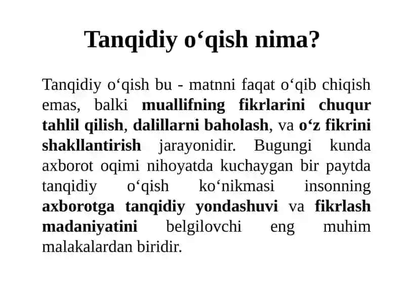 Tanqidiy o‘qish va eslatmalar bilan ishlash 2
