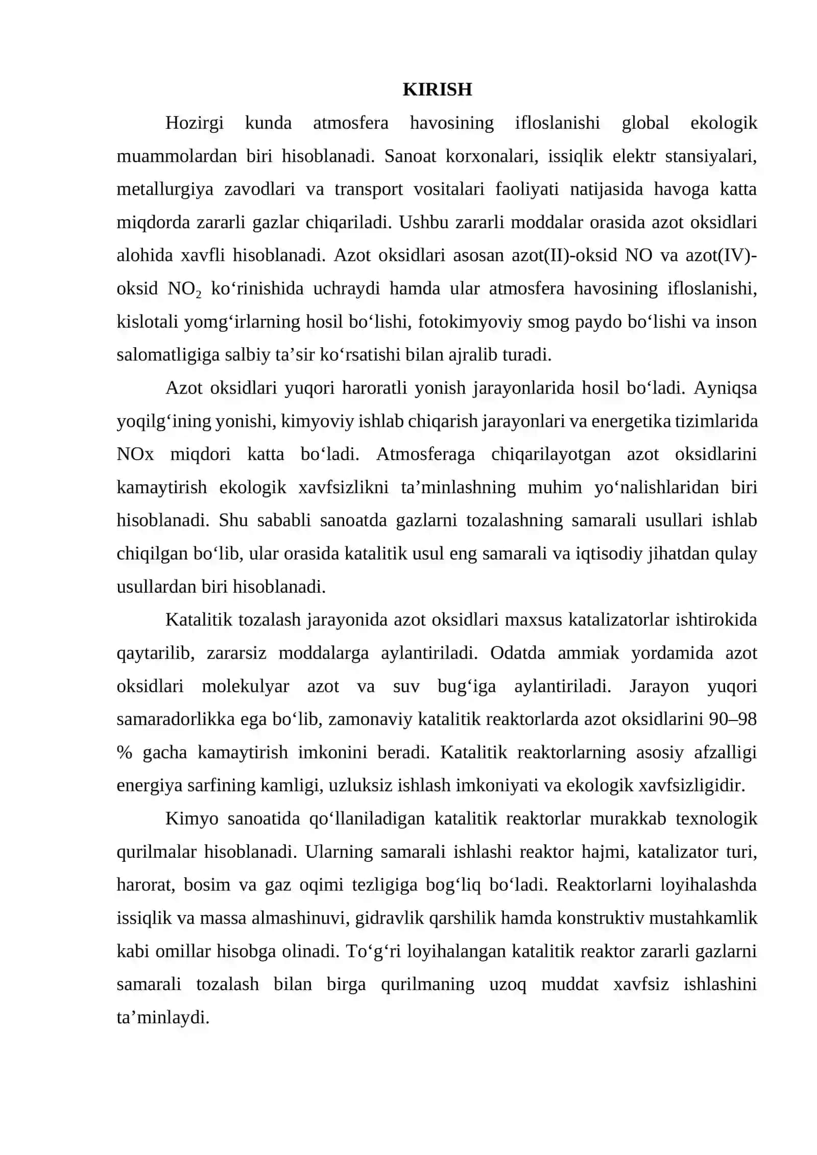 Azot oksidlarini kamaytirish uchun katalitik reaktor. V=11 m3 2