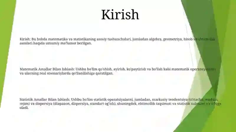 Matematik Va Statistik Amallar Bilan Ishlash 2