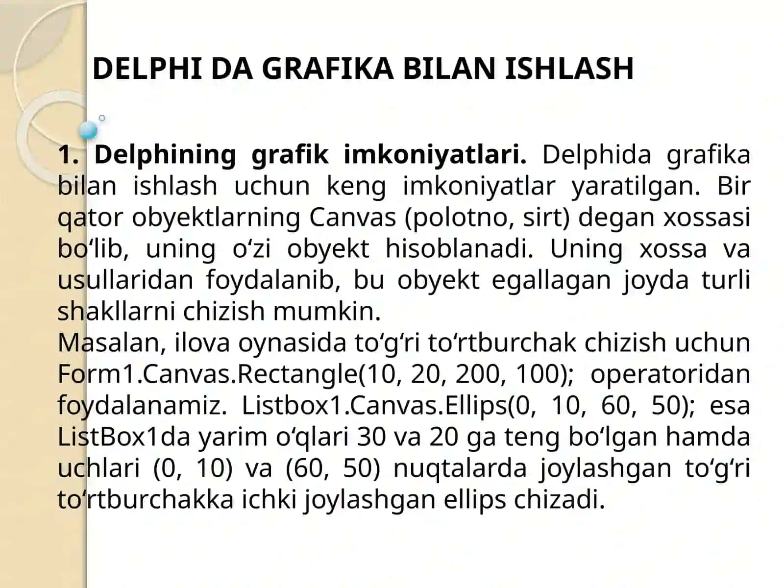 DELPHI DA GRAFIKA BILAN ISHLASH 2