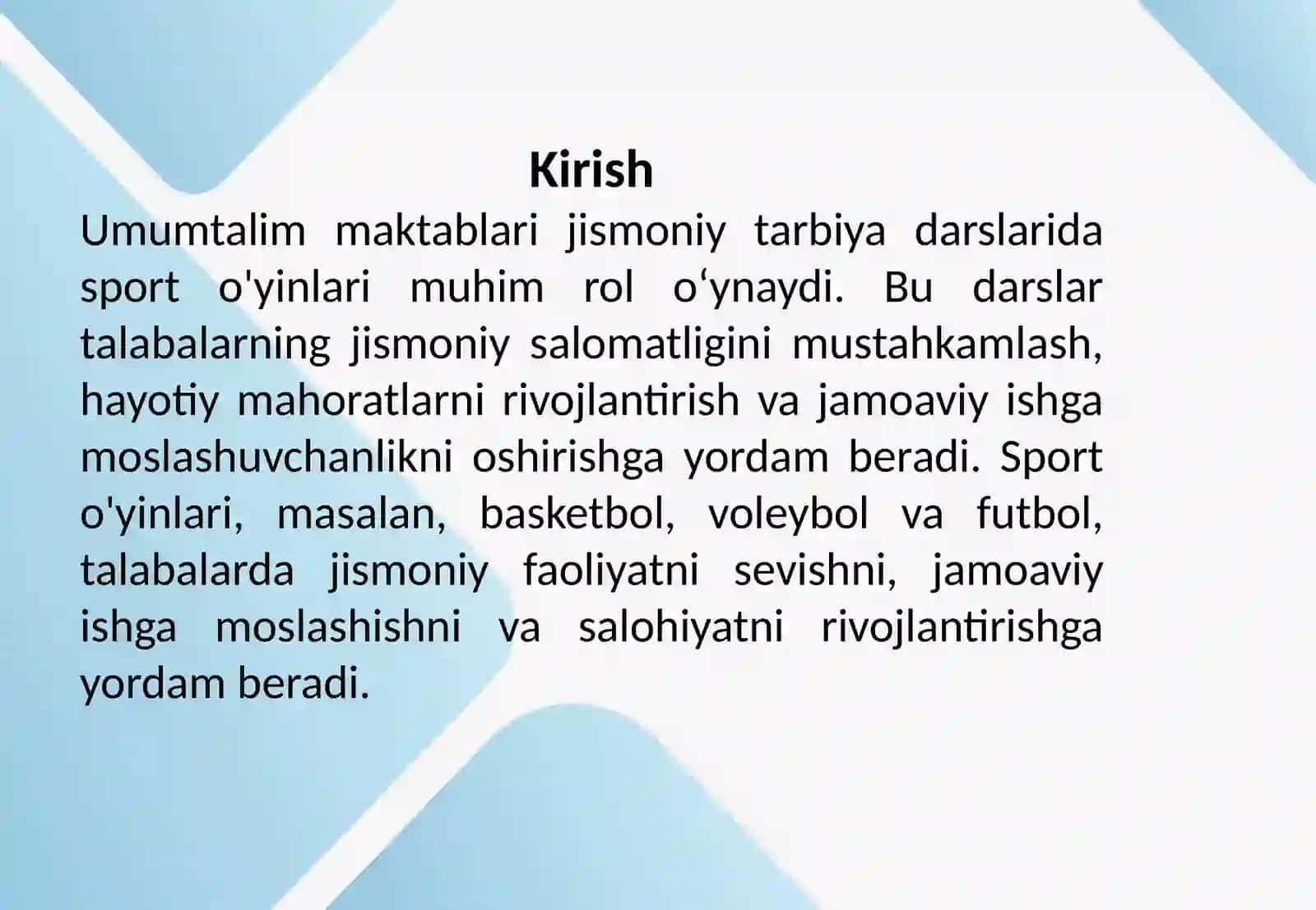 Umumtalim maktablari dajismoniy tarbiya darslarida sport oʻyinlari 2