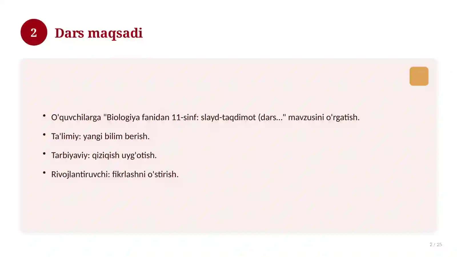 Biologiya fanidan 11-sinf: slayd-taqdimot (dars uchun) 2