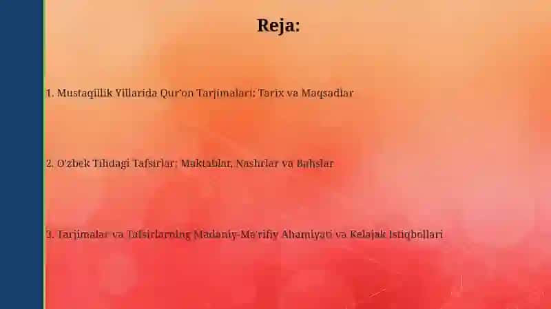 Mustaqillik Yillarida Qur'onning oʻzbek tiligatarjima va tafsirlari 2