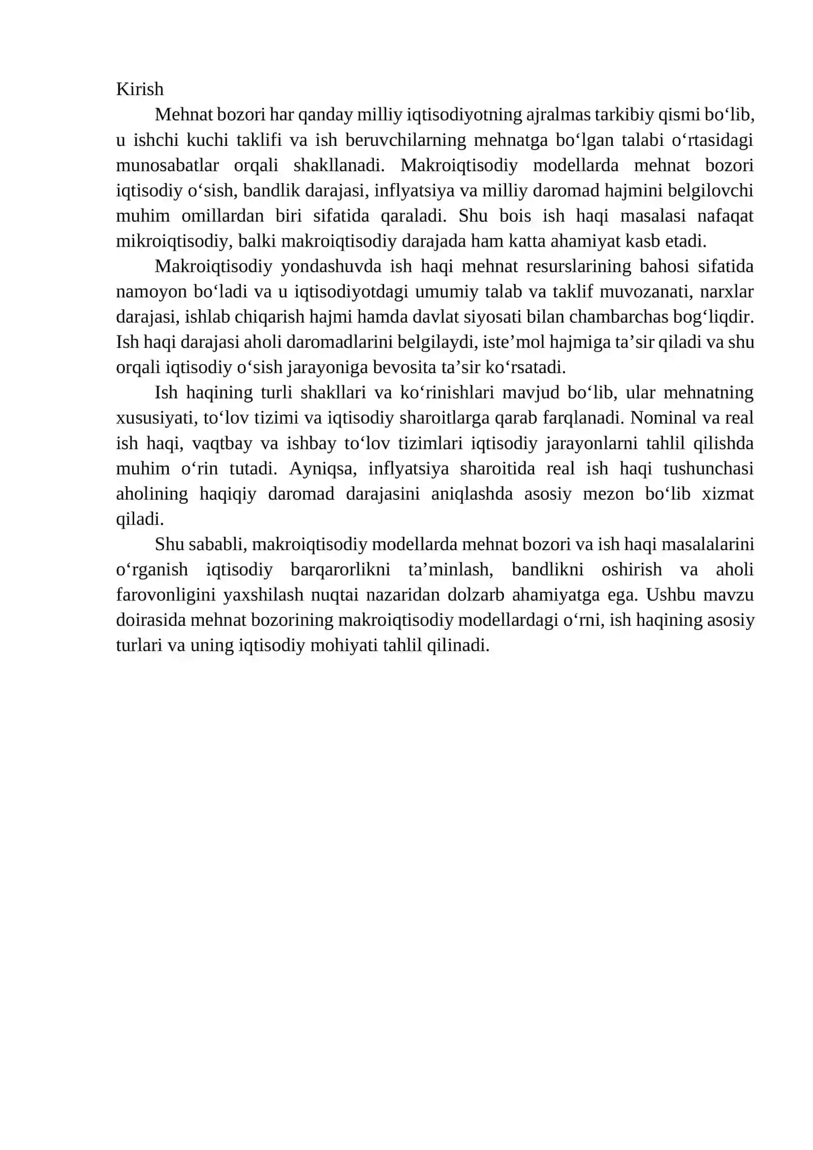 Mehnat bozori makroiqtisodiy modellarda ish haqining turlari va mohiyati 2