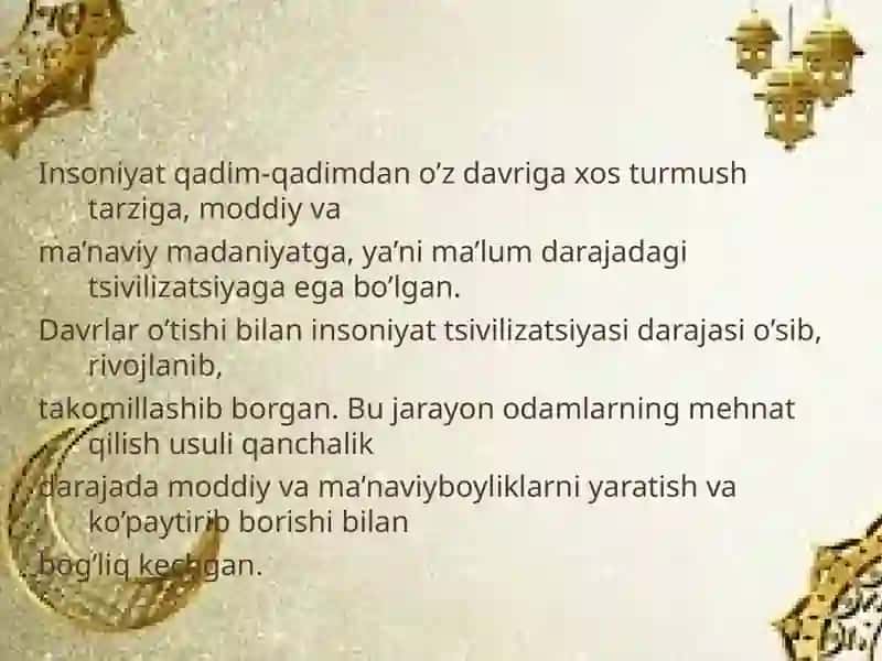 O’zbekiston Insoniyat sivilizatsiyasining qadimgi o’choqlaridan biri 2