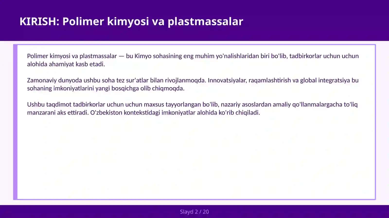 Polimer kimyosi va plastmassalar 2