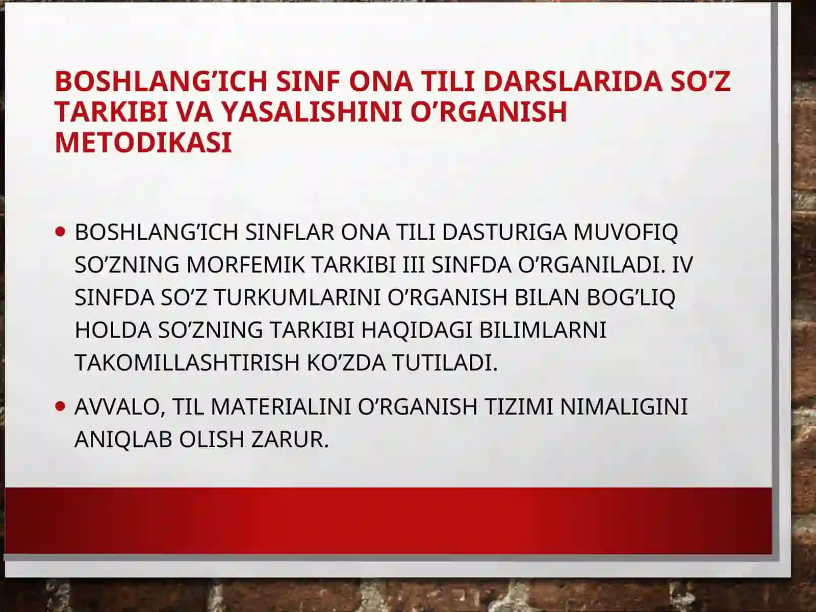 BOSHLANG’ICH SINF ONA TILI DARSLARIDA SO’Z TARKIBI VA YASALISHINIO’RGANISH METODIKASI 2