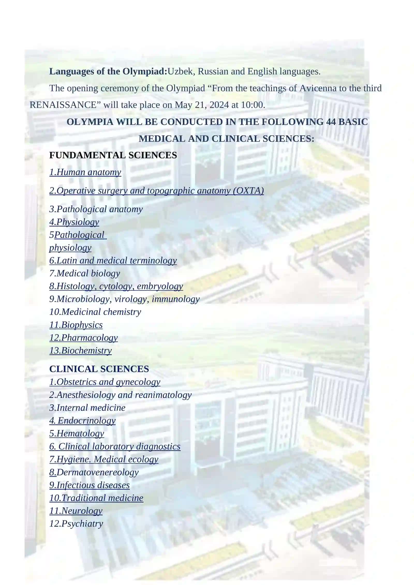 From the Teachings of Abu Ali ibn Sina - to the Third Renaissance International Olympiad 2