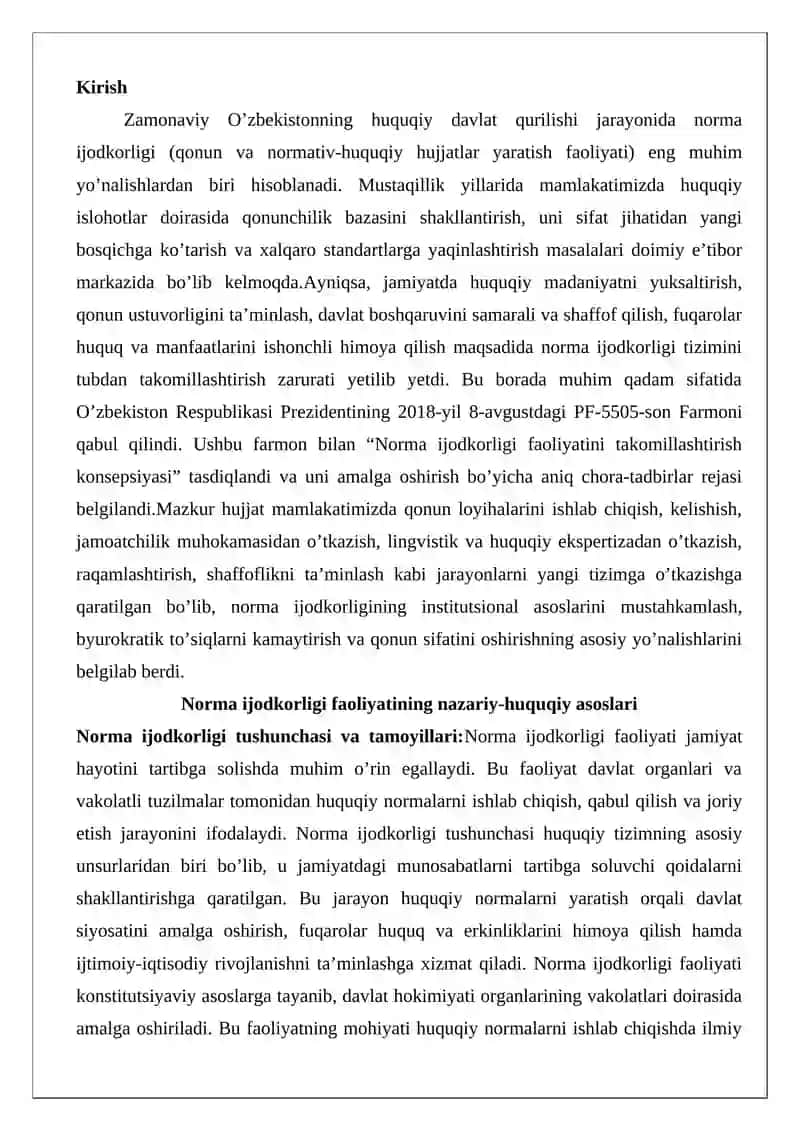 Norma ijodkorligi faoliyatini takomillashtirish konsepsiyasini tasdiqlash 2