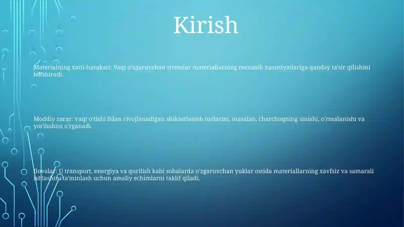 Vaqt Bo‘Yicha Davriy O‘Zgaruvchan Kuchlanishlarda MateriallarMustahkamligi 2