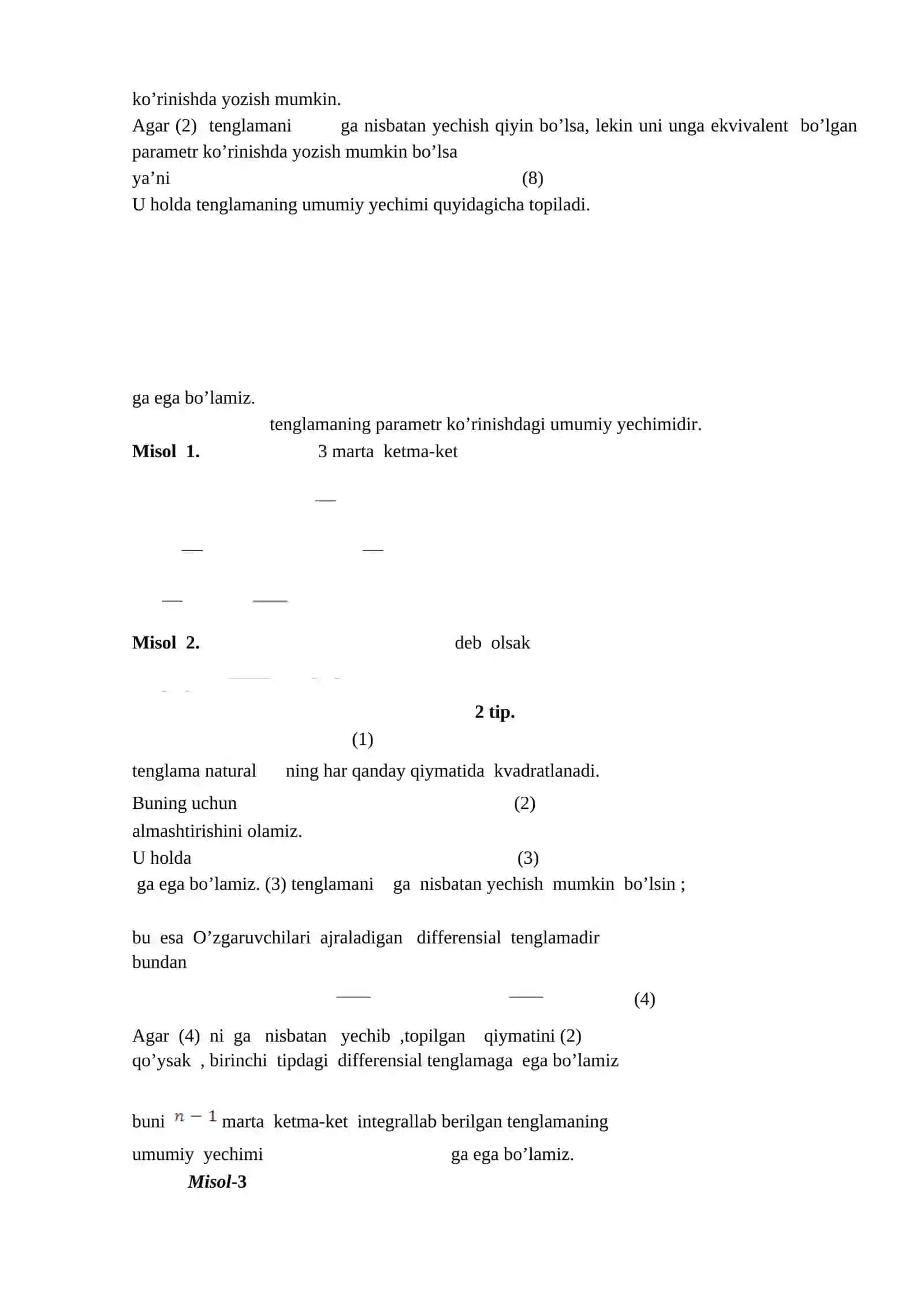 Kvadraturaga keltiriladigan ba’zi bir yuqori tartibli differensial tenglamalar 2