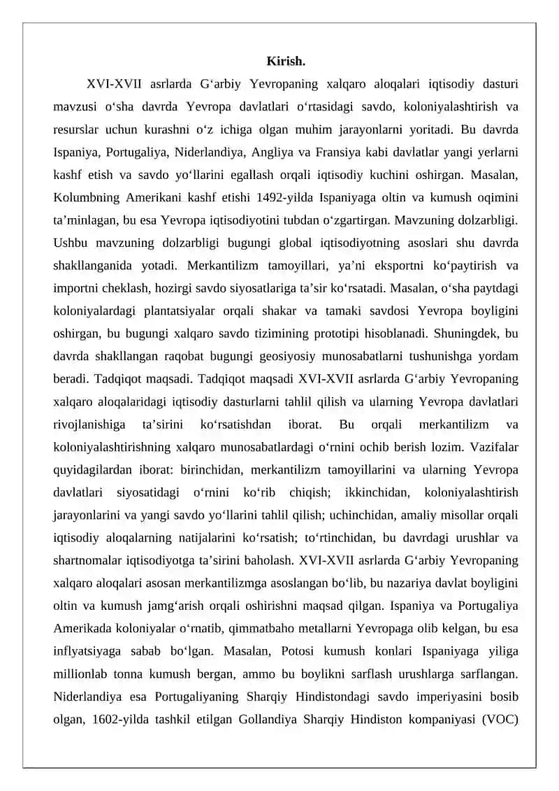 XVI-XVII asrlarda G‘arbiy Yevropaning xalqaro aloqalari iqtisodiy dasturi 2