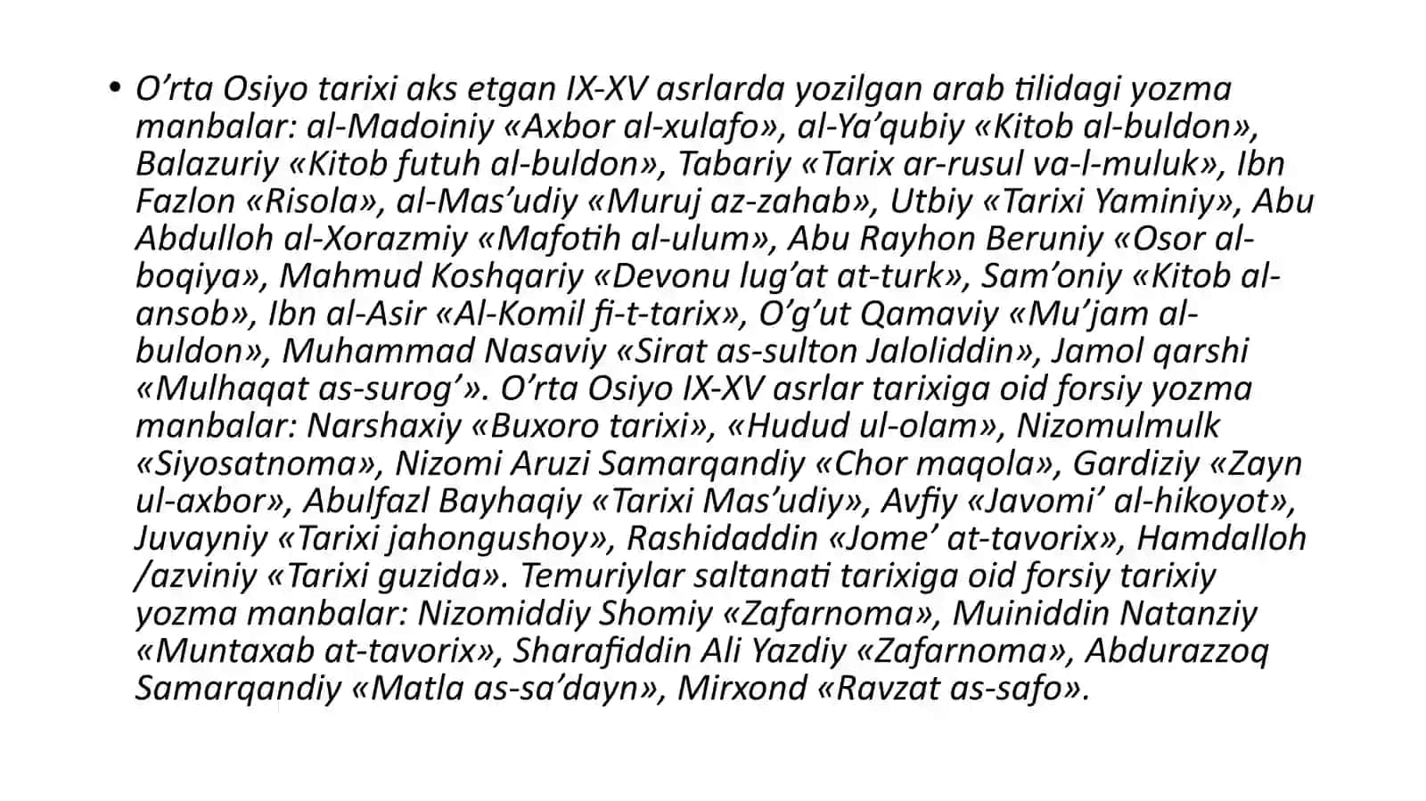 Markaziyosiyoning IX-XV asrlar tarixga oid yozma manbalar 2