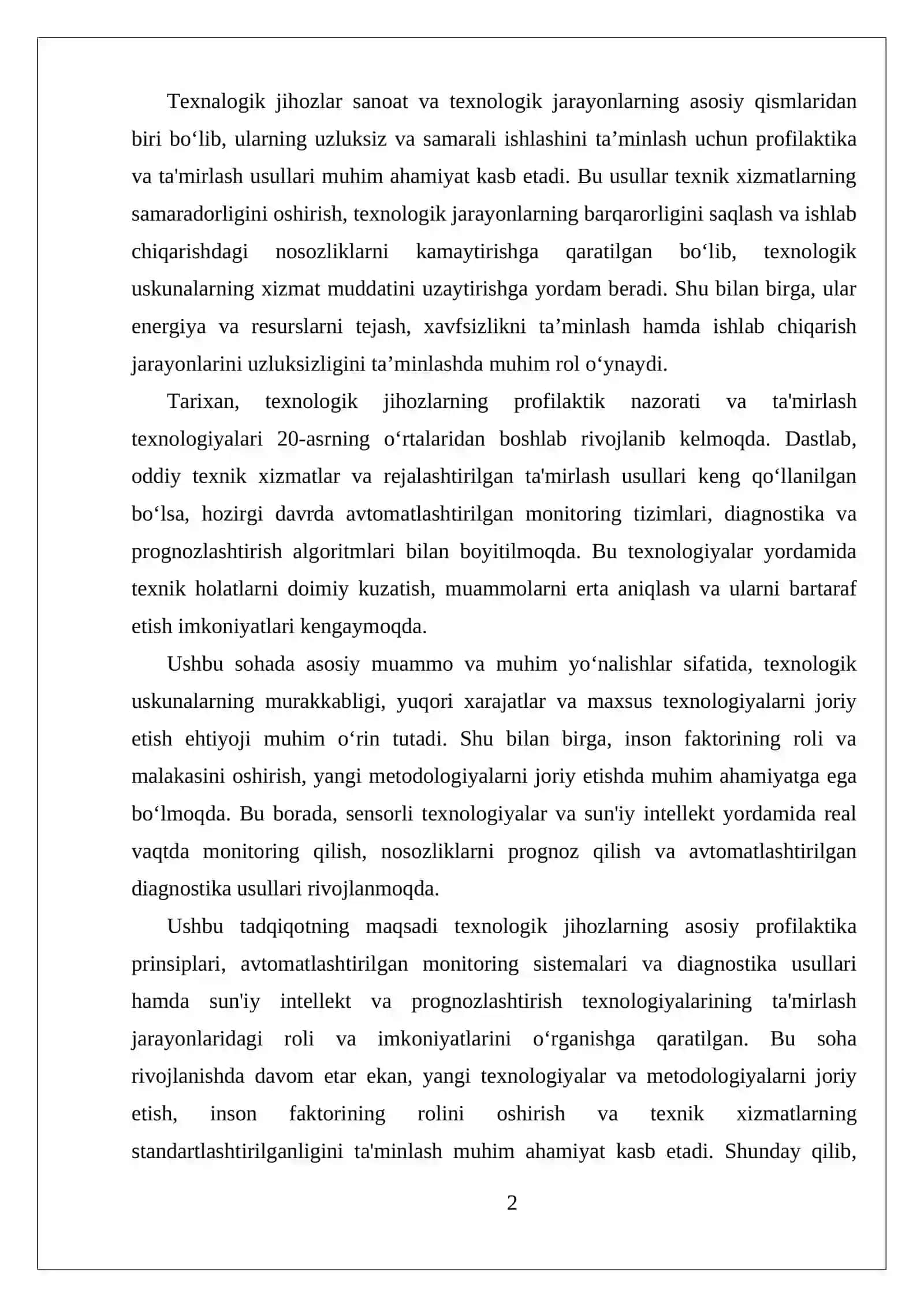 Texnalogik jihozlarning profilaktika va ta'mirlash usullari 2