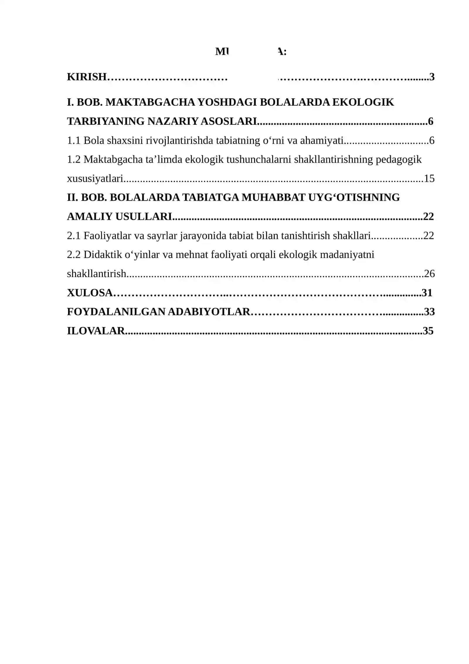 “Maktabgacha yoshdagi bolalardatabiatga mehr tuyg‘usini shakllantirish” 2
