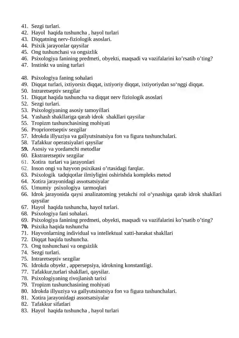 Umumiy psixologiya fanidan oraliq nazorat savollari 2