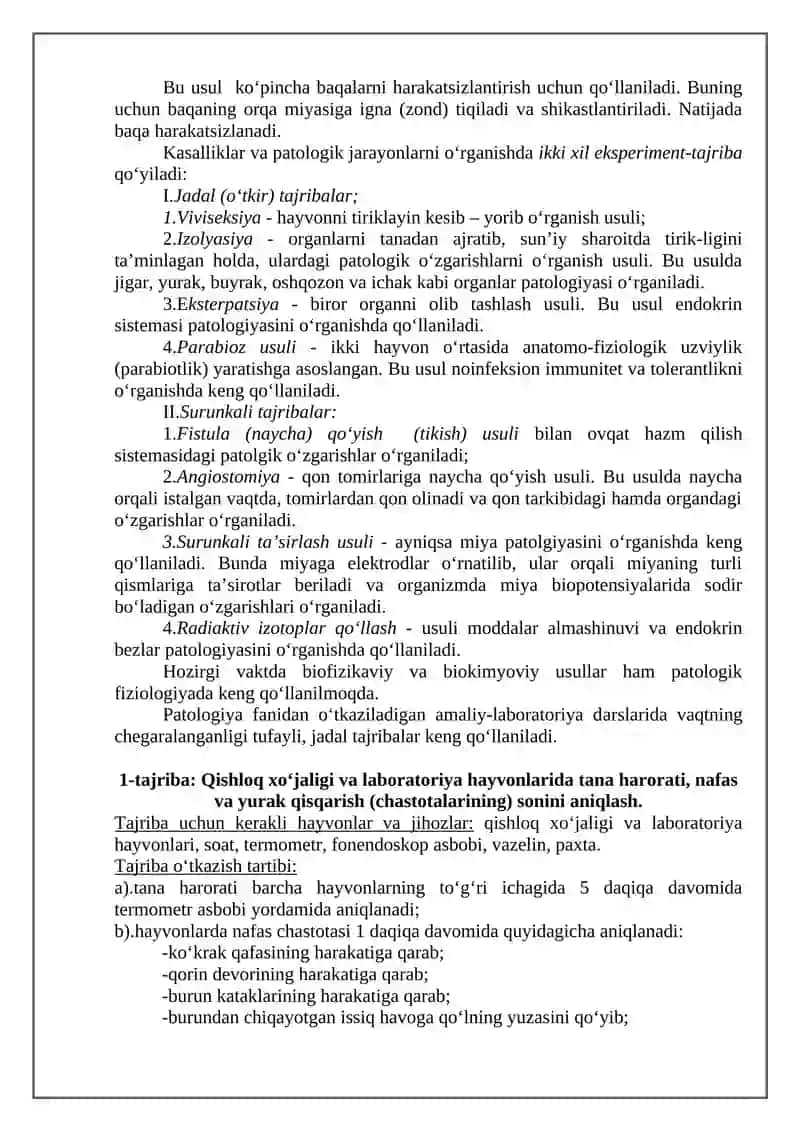 EKSPERIMENT VA UNING PATALOGIYADAGI AHAMIYATI 2