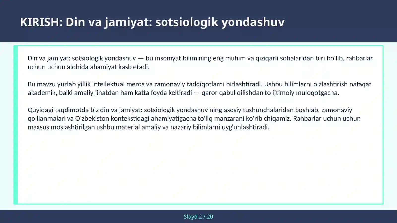 DIN VA JAMIYAT: SOTSIOLOGIK YONDASHUV 2