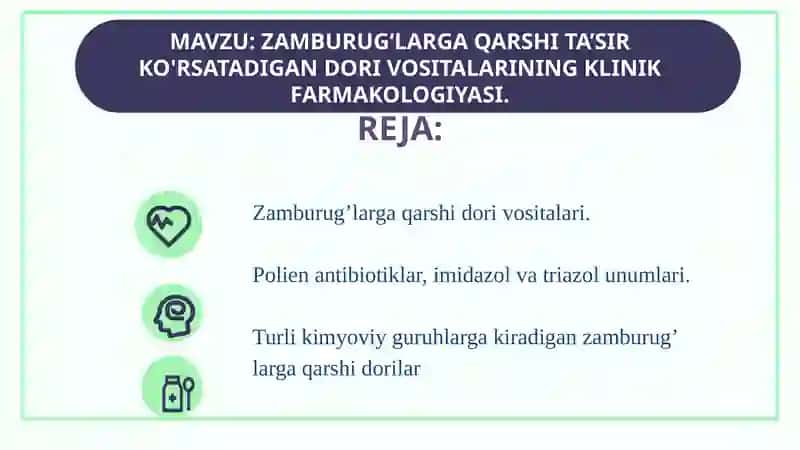 Zamburug’larga qarshi dori vositalarining klinik farmakologiyasi 2