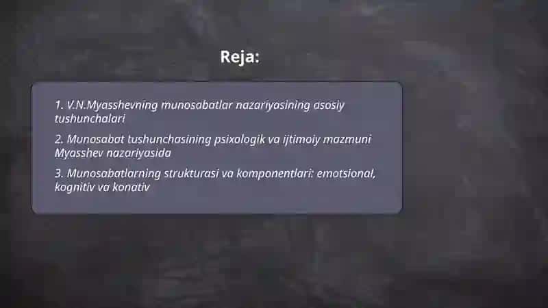 V.N.Myasshevning munosabatlar nazariyasi 2