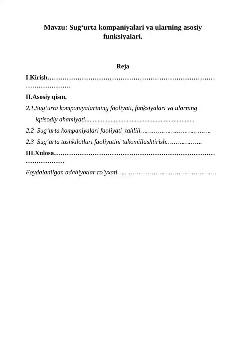 Sugʻurta kompaniyalari va ularning asosiy funksiyalari. 2
