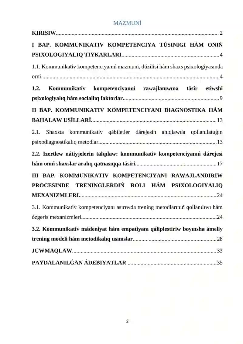 Kommunikativ kompetenciyanı rawajlandırıwǵa baǵdarlanǵan trening 2