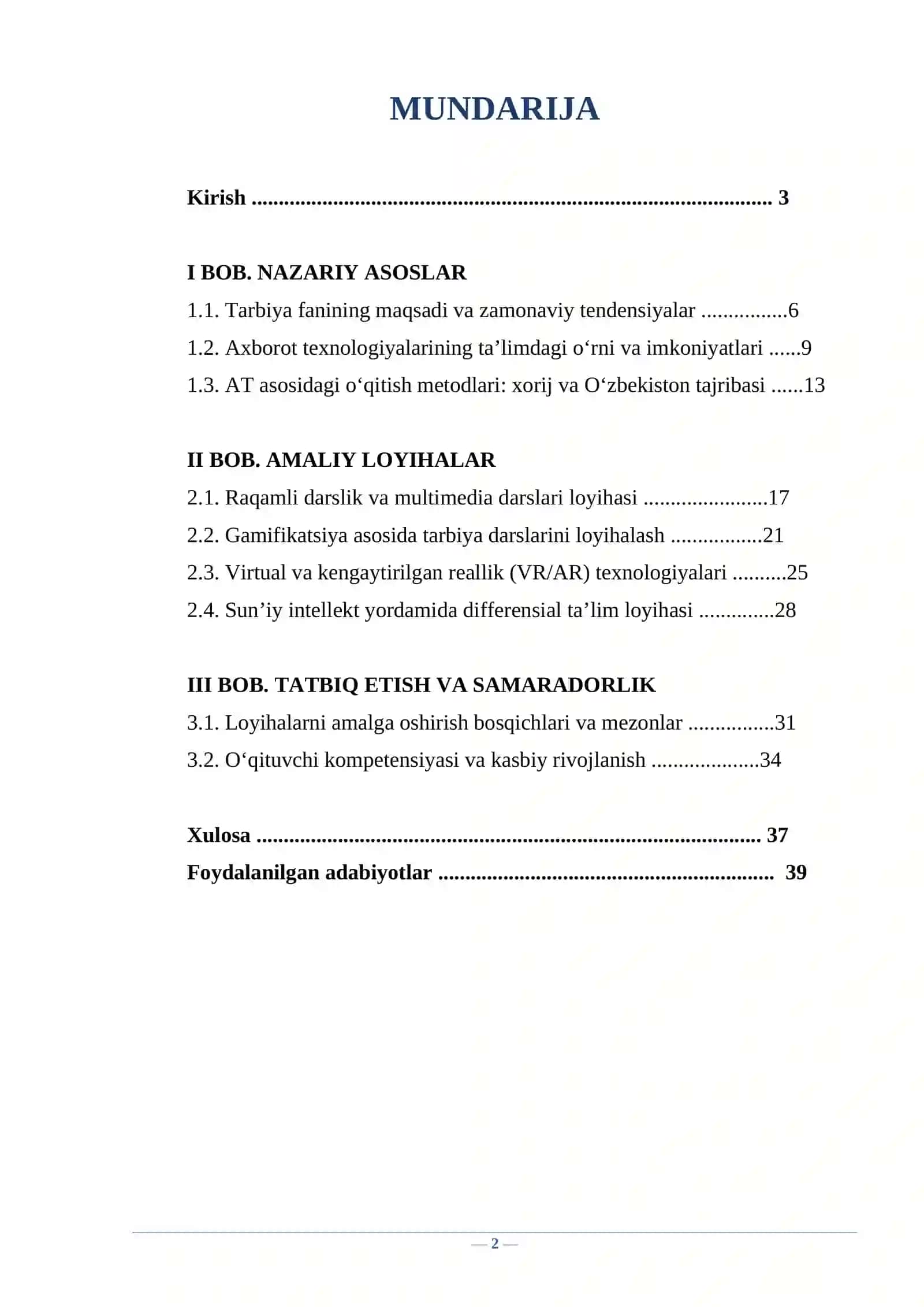 Umumta’lim maktablarida tarbiya fanini o‘qitishda axborot texnologiyalaridan foydalanishga doir loyihalar ishlab chiqish 2