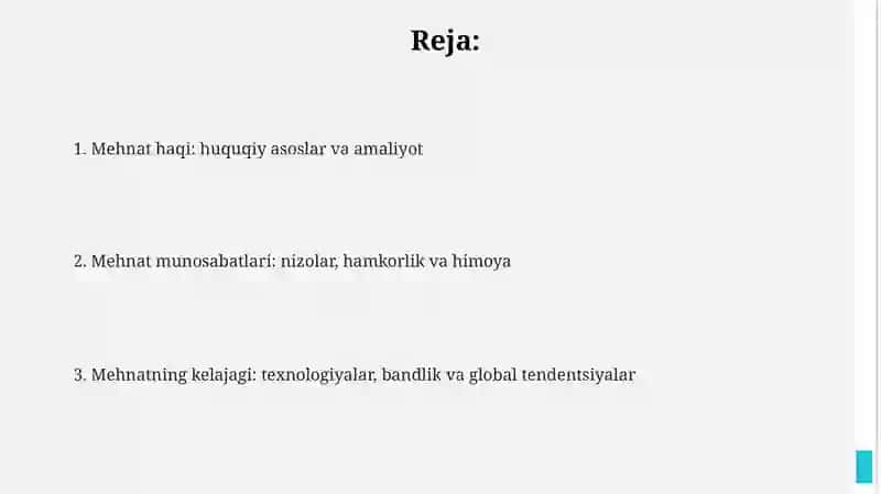 Mehlika Huquq va Mehnat Munosabatlariga Kirish 2