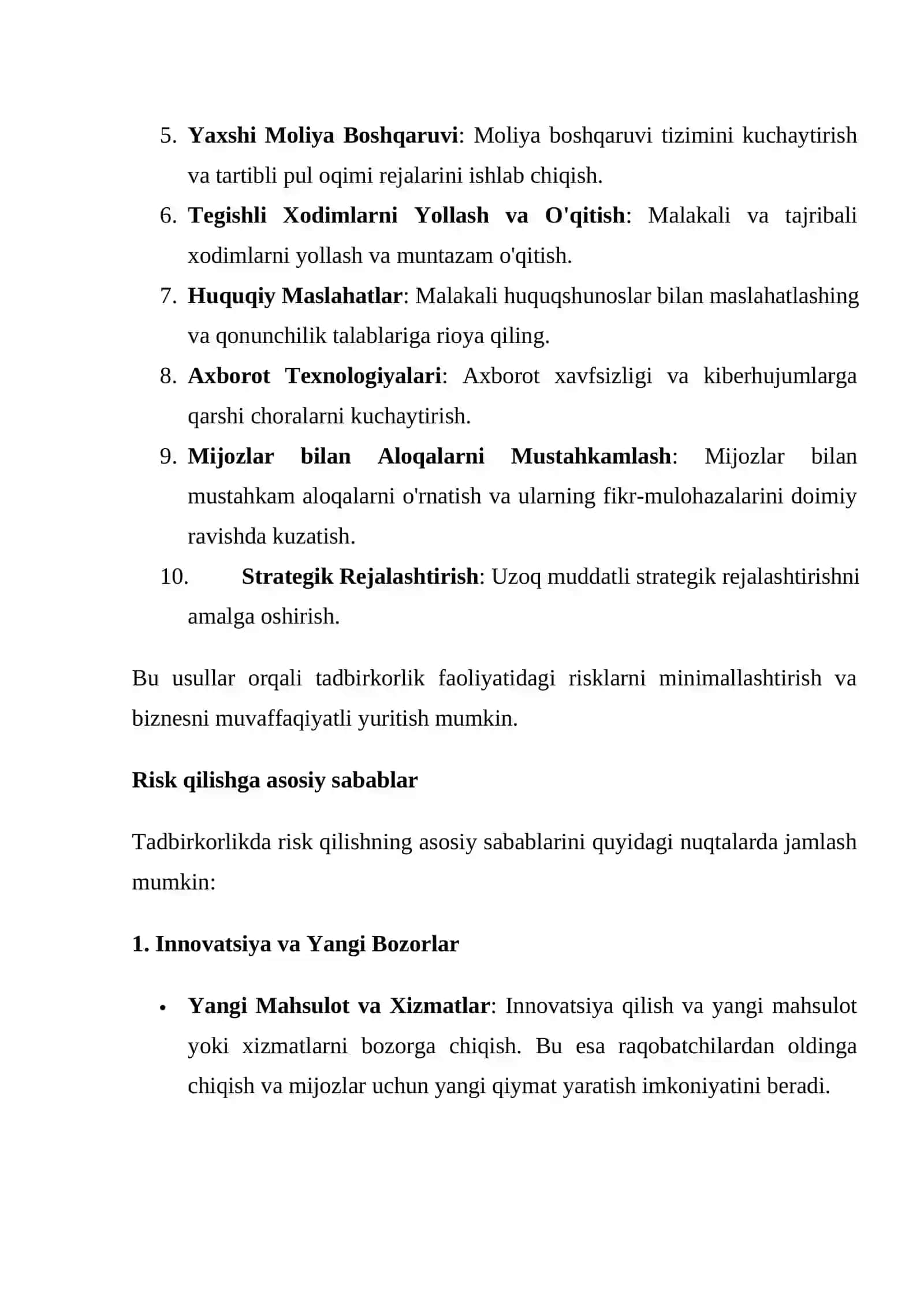Tadbirkorlik faoliyatida risklar va uni kamaytirish yollari 2