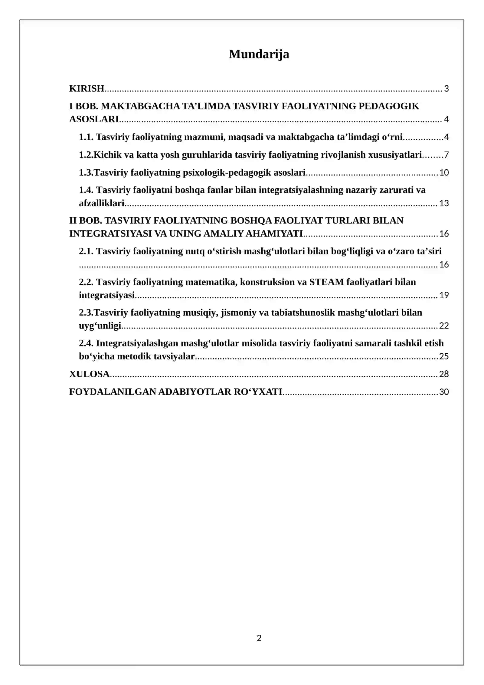Maktabgacha ta'limda tasviriy faoliyatning boshqa faoliyat turlari va mashg'ulotlari bilan bog'liqligi 2