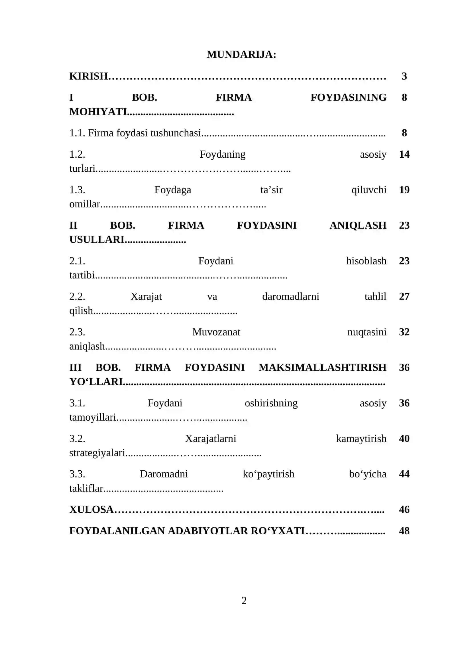 Firma foydasini aniqlash va uni maksimallashtirish 2