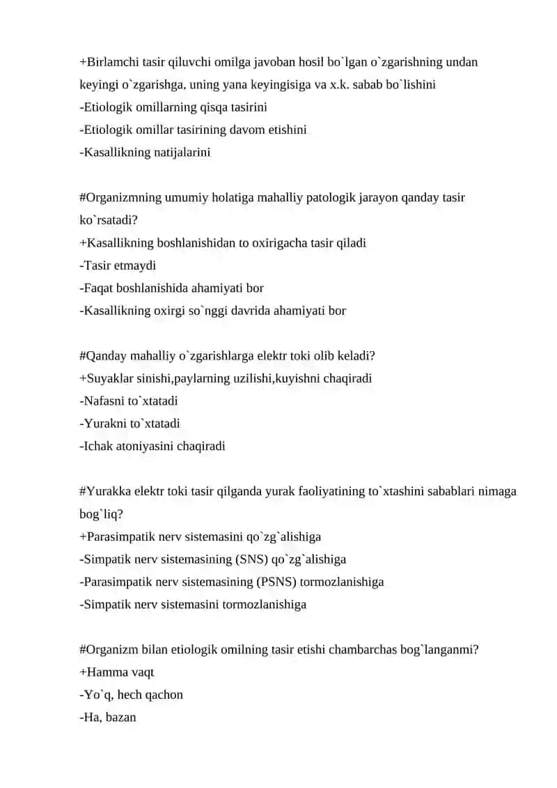 Patofiziologiya fanidan 500 talik test, javoblari bilan 2
