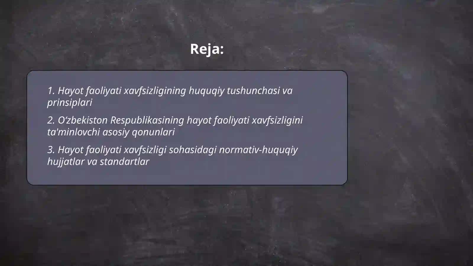 Hayot faoliyati xavfsizligining huquqiy va tashkiliy asoslari 2