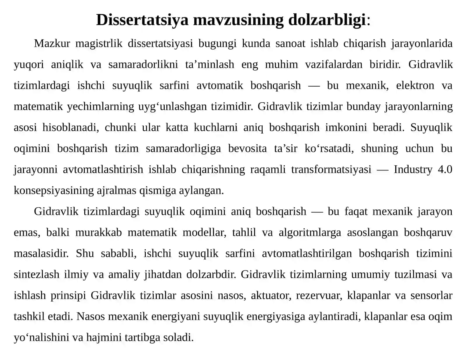 Gidravlik tizimlardagi ishchi suyuqlik sarfini avtomatlashtirilgan boshqarish tizimini sintezlash algoritmlari 2