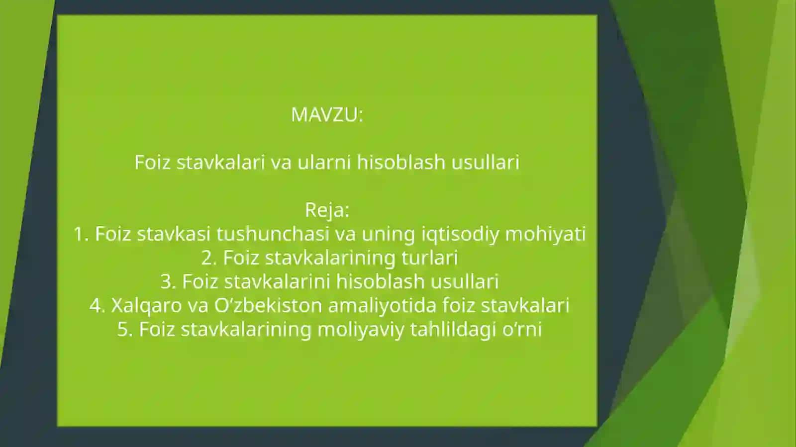 Foizstavkalar va ularning hisoblash usullari 2