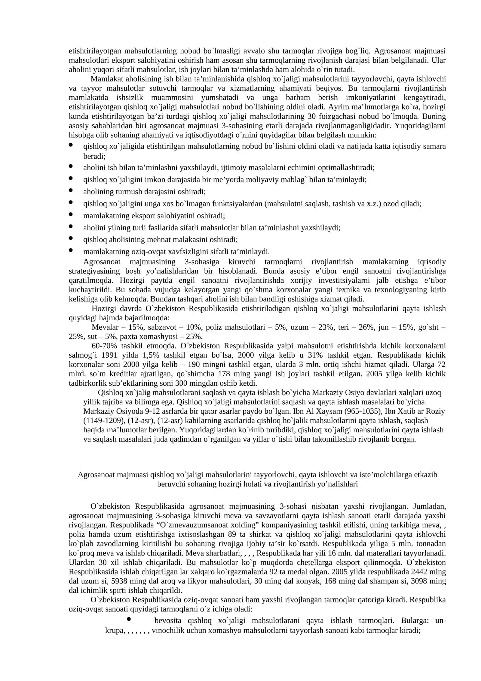 AGROSANOAT MAJMUASINING QIShLOQ XO`JALIGI MAHSULOTLARINI TAYYoRLOVChI ISTЕ’MOLChILARGA ETKAZIB BЕRUVChI SOHAsI 2
