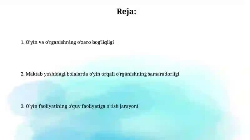 O'yin faoliyatining o'quv faoliyatiga almashuvi 2