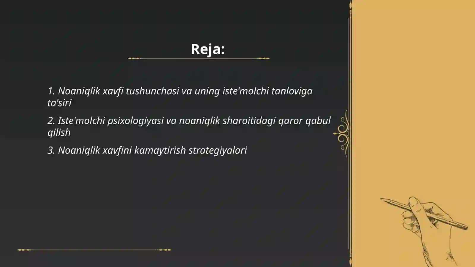 Noaniqlik xavf sharoitida istemolchi tanlovi 2