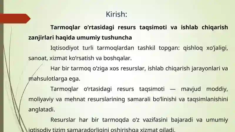 Tarmoqlar o‘rtasidagi resurs taqsimoti va ishlab chiqarish zanjirlarini o‘rganish 2